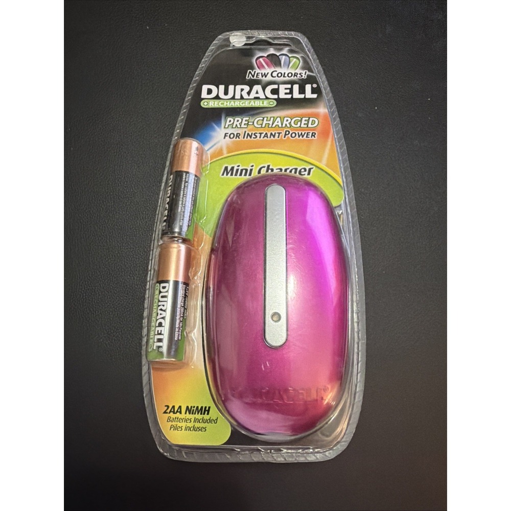 DURACELL Battery Charger 2 Rechargeable - Pink & 2 AA NiMH Batteries Brand New